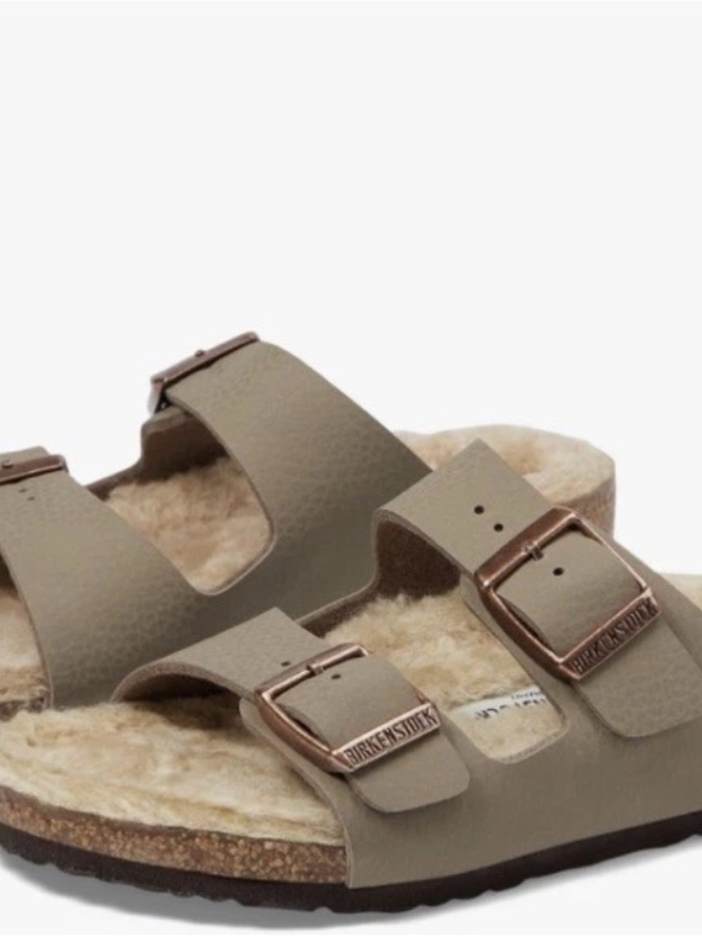 Birkenstock Taupe Double-Buckle Shearling Lined Belt-Style Sandal